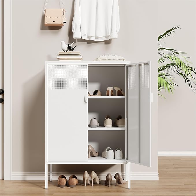 Metal Storage Cabinet, 2 Door TV Stand, Metal Mesh Accent Cabinet, Magnetic - Image 6