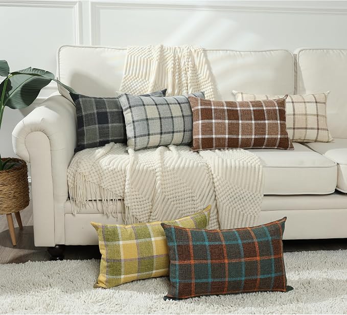Stellhome Pack of 2 Fall Lumbar Linen Buffalo Check Throw Pillow Covers Autumn - Image 6