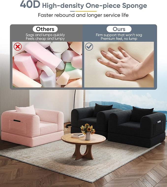 Versatile 2 in1 Loveseat Pink Accent Chair Couch Convertible Boneless Chaise - Image 6