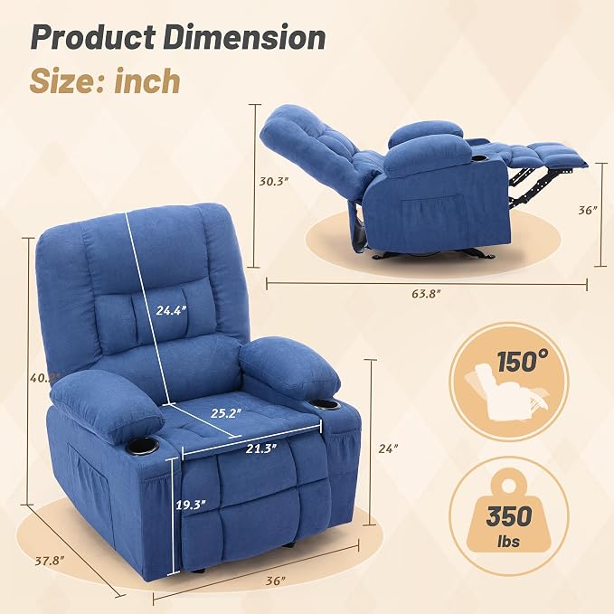 Rocker Recliner Chair with Massage and Heat, Nursery Rocking Chairs - Image 2