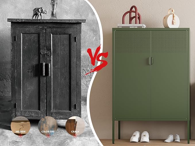 Metal Storage Cabinet, 2 Door TV Stand, Metal Mesh Accent Cabinet, Magnetic - Image 6