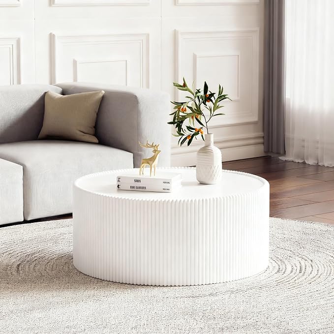 SSLine Round Drum Coffee Table Set of 2 Modern Sintered Stone Top Nesting - Image 5