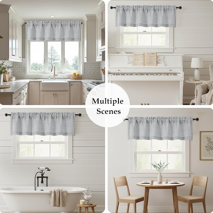 OWENIE Grey Valances for Windows 1 Pcs 20 Inch Length, Light Filtering Textured - Image 7