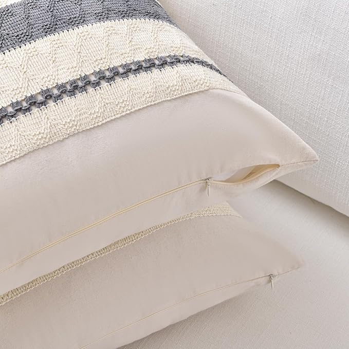 Fancy Homi Set of 1 Neutral Grey Farmhouse Long Lumbar Decorative Throw Pillow - Image 3