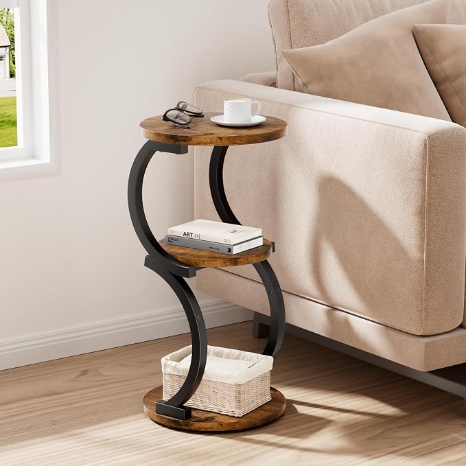 Small Side Table, 3-Tier Round End Table - Image 2