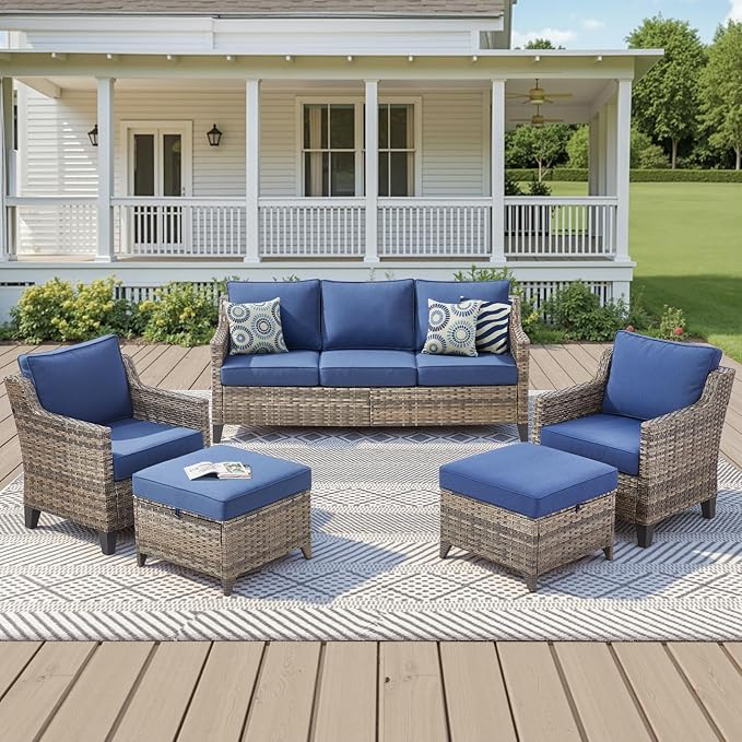 5 Pieces Outdoor Furniture-High Back Outdoor Wicker Couch Patio Chairs Set of 2 by AMCLOBA