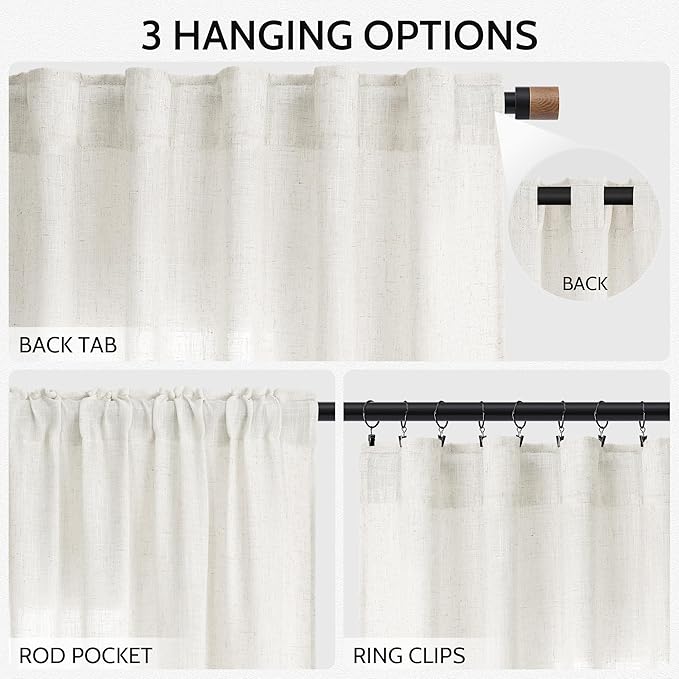 Nanspring Neutral Linen Curtains 102 Inches Long - Image 2