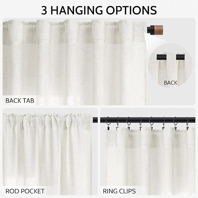 Nanspring Neutral Linen Curtains 84 Inch Length 2 Panels Set - Image 2