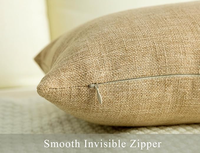 Stellhome Burlap Throw Pillow Covers Solid Farmhouse Linen Pillowcase - Image 3