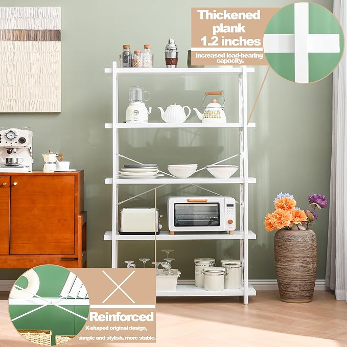 HCHQHS Bookshelf, 5-Tier Industrial Bookcase, Freestanding Tall Bookshelves - Image 5