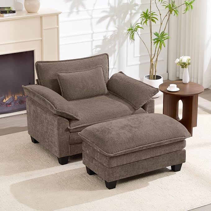 Oversized Accent Chair with Ottoman Set of 2, Upholstered Armchair with Extra - Image 3