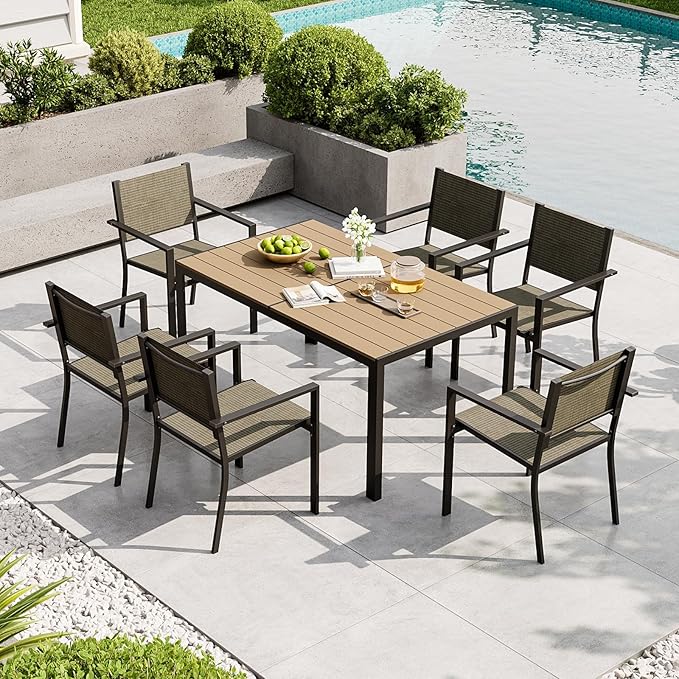 Aoxun 8-Piece Patio Table and Chairs Set & 15ft Patio Umbrella - Image 2