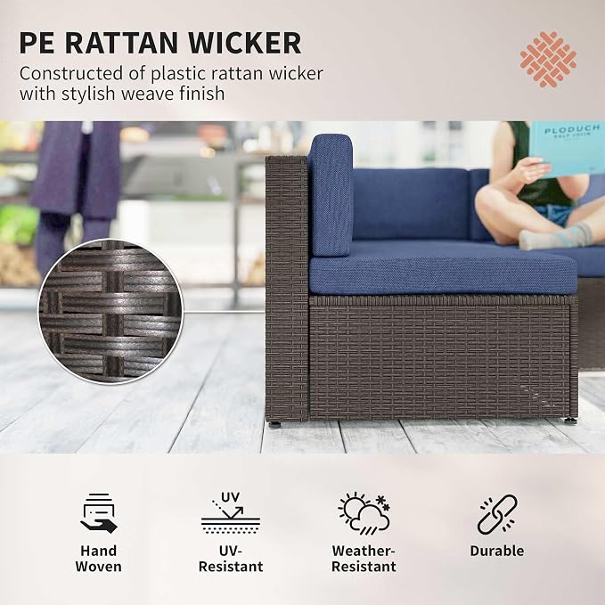Outsunny 7 Piece Patio Furniture Set, Wicker Outdoor Sectional Sofa Set - Image 4