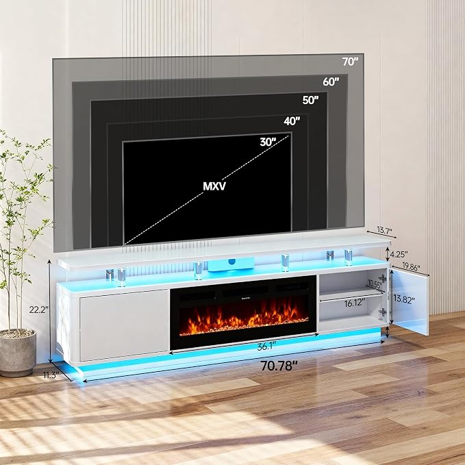 MXV 70" Fireplace TV Stand for TVs up to 80", Entertainment Center - Image 7