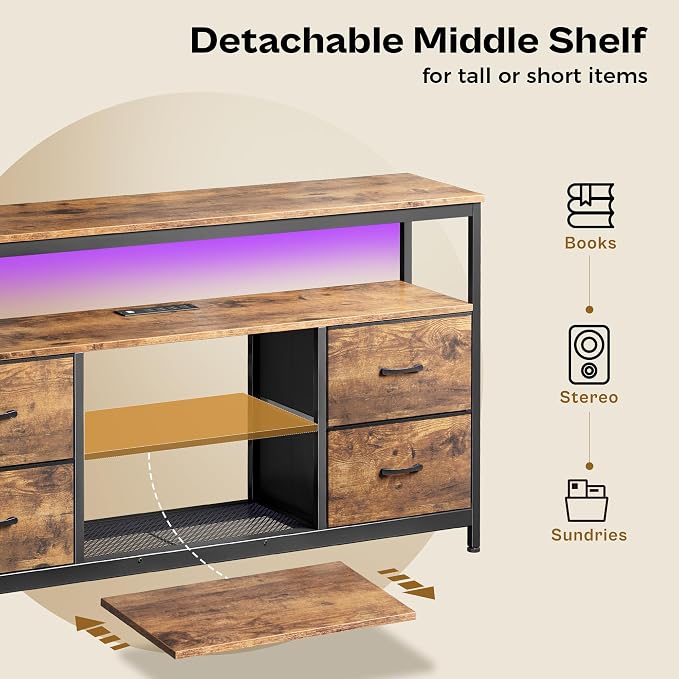 Huuger TV Stand Dresser with Power Outlets and LED Lights, 4 Drawers - Image 5