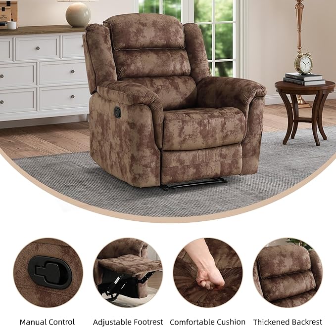 EBELLO Manual Recliner Chair, Soft Fabric Recliner Sofa - Image 3