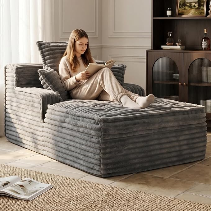 Boneless Chaise Lounge Couch Indoor, Small Corduroy Upholstered Sleeper Sofa by FelizHome
