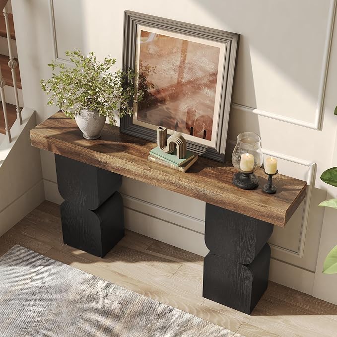 63-Inch Console Table, Heavy-Duty Look, Behind Couch Sofa Table, Color Blocking - Image 3