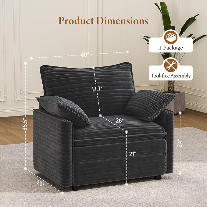 Vesgantti 40" Single Seat Sofa, Comfy Cloud Couch Deep Seat Upholstered Couch - Image 2