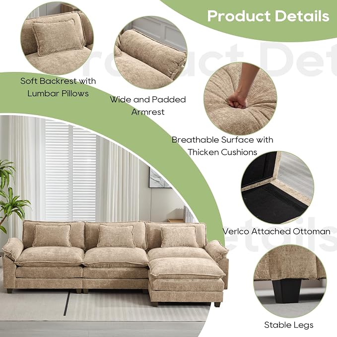 Oprisen 120" Modular Sectional Sofa, Comfy Cloud Couch Sectional Sofa - Image 6