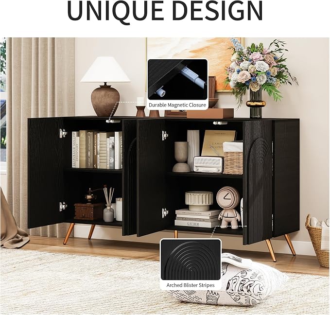 59" Black Arched Sideboard Buffet Cabinet - Image 5