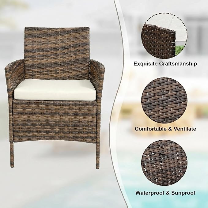 GarveeLife 3 Piece Patio Furniture Set, Rattan Outdoor Furniture - Image 3