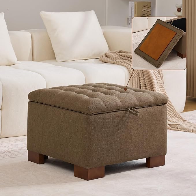 WUTUTUEE 24" Fabric Square Storage Ottoman by WUTUTUEE