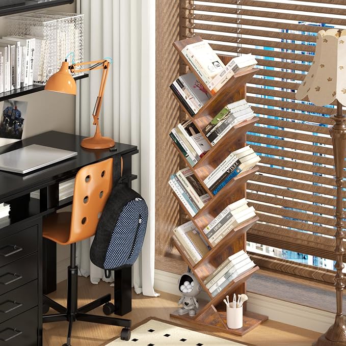 SHEEPAM 10 Tier Tree Book Shelf, Floor Standing Wood Bookshelf - Image 2