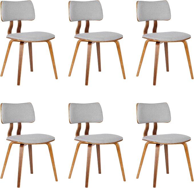 Armen Living Jaguar Mid-Century Dining Chair in Walnut Wood and Gray Fabric - Image 3