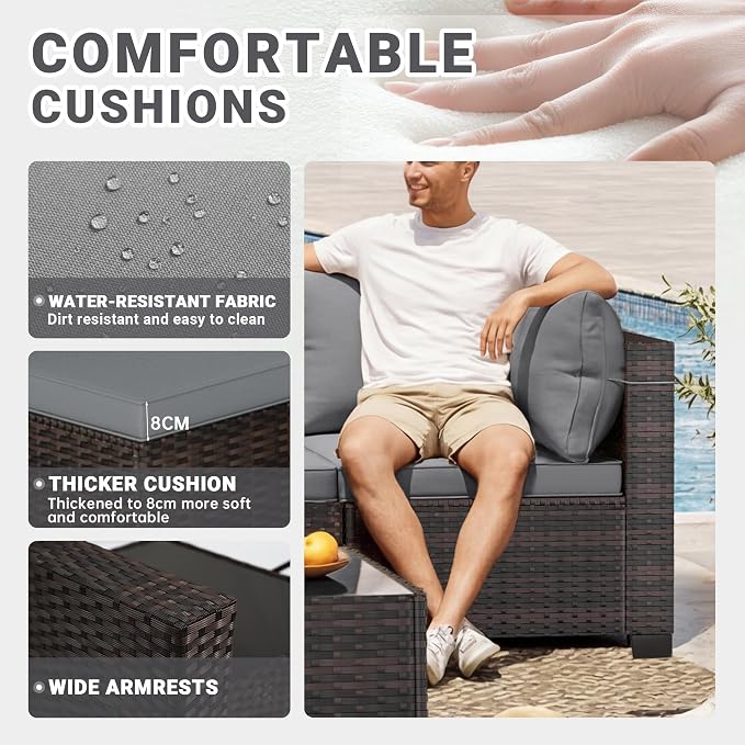 CHABATREE 7pcs Outdoor Patio Furniture Sets, Rattan Conversation Sectional Set - Image 3