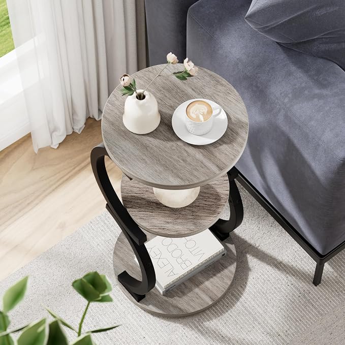 JUSTOGO Small Round Side Table, 3-Tier End Table - Image 6