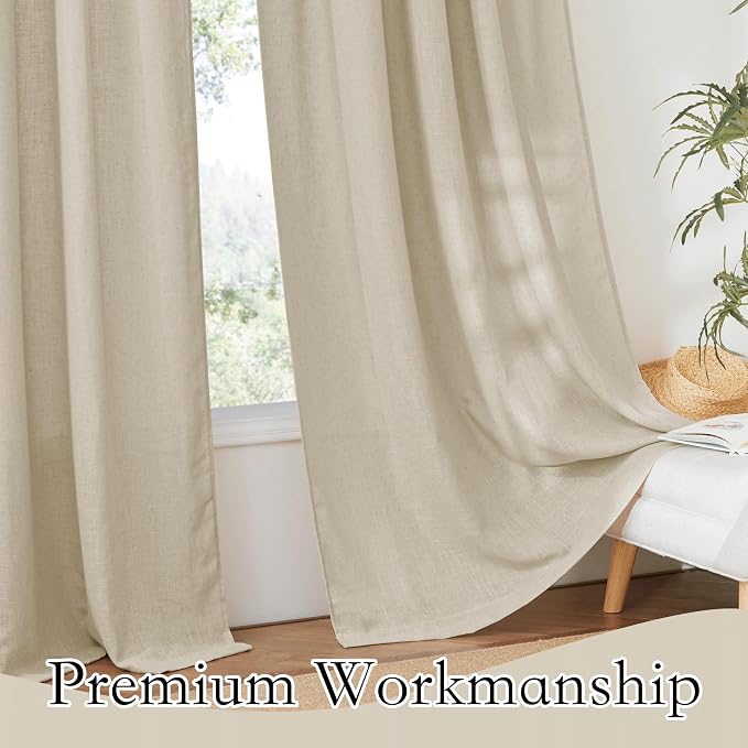 RYB HOME Linen Look Sheer Curtains 70 inch Wide, Privacy Light Filtering Panels - Image 5