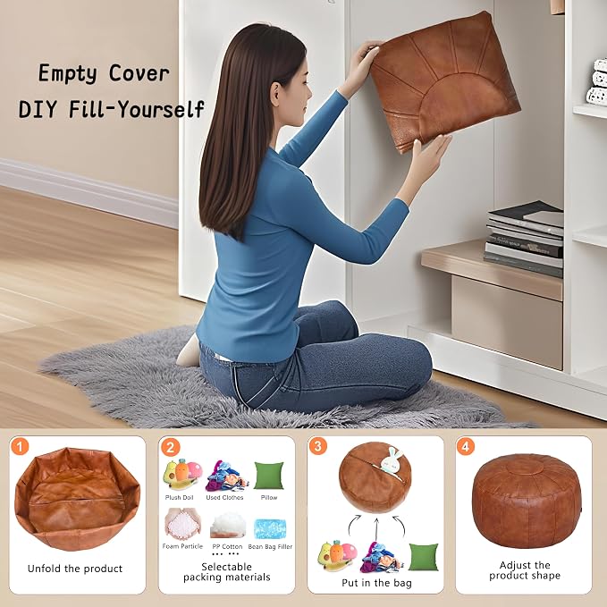 Thgonwid Unstuffed Moroccan Storage Pouf Foot Stool Ottoman Seat Handmade Faux - Image 5
