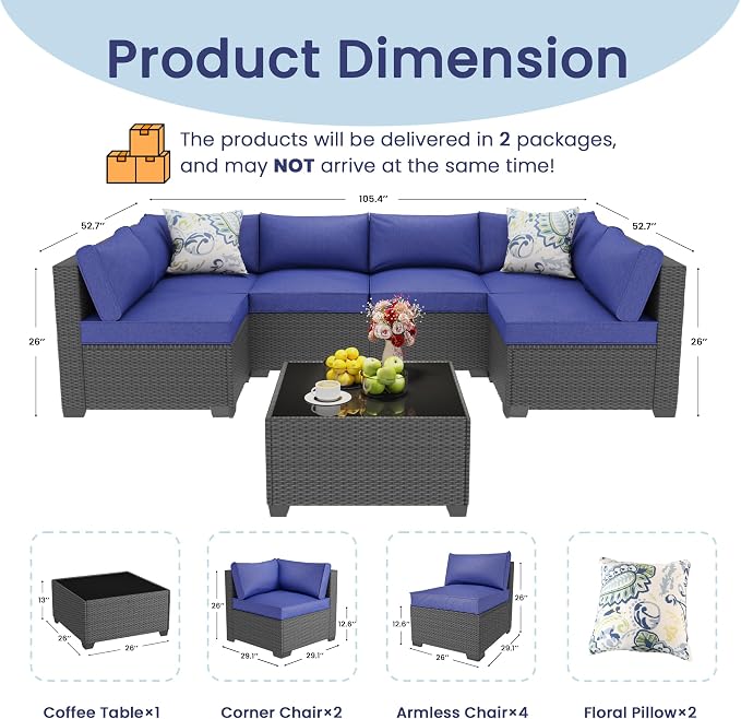 olimix 8 Piece Outdoor Patio Furniture Set, Outdoor Sectional Furniture - Image 7
