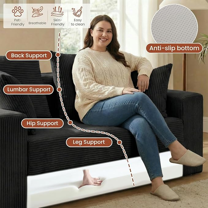 Convertible 5 in 1 Futon Sofa Bed Full Size, Corduroy Boneless Couch Sleeper - Image 4