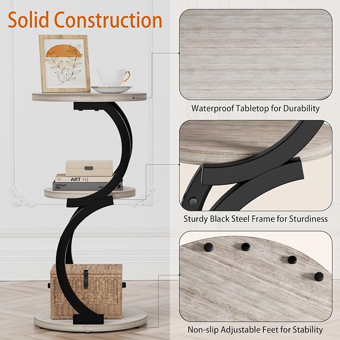 JUSTOGO Small Round Side Table, 3-Tier End Table - Image 5