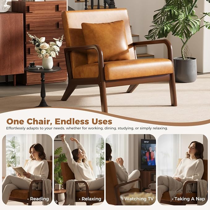 ELUCHANG Mid-Century Modern Chair, Upholstered Accent Chair Reading Arm Chair - Image 7