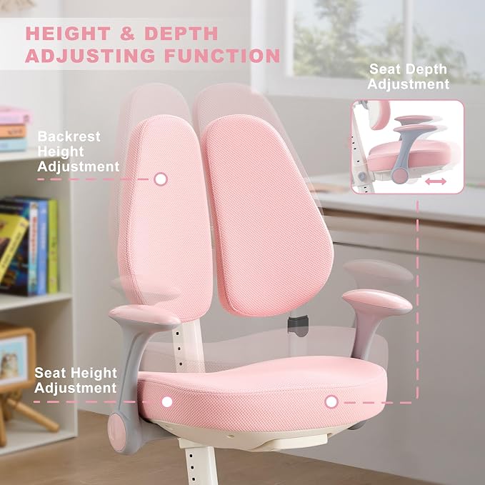 ERIYA Kids Desk Chair, Ergonomic Chair: Height-Adjustable, Double Back Support - Image 7