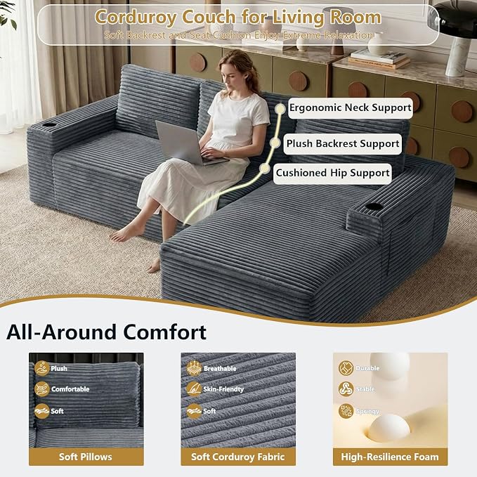 104" Cloud Sectional Couch L-Shaped - Image 5
