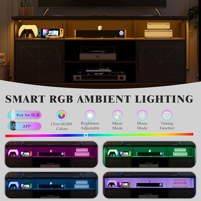 Xixini Farmhouse TV Stand for 65/60/55 Inch Tvs, Rustic Entertainment Center - Image 3
