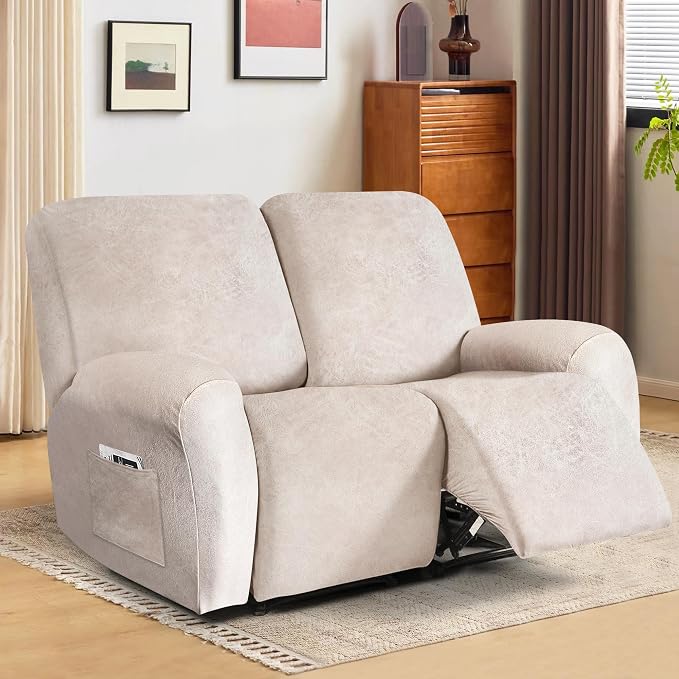 ANARACHON Leather Look Loveseat Recliner Cover, 6-Pieces Stretch Dual Recliner - Image 2