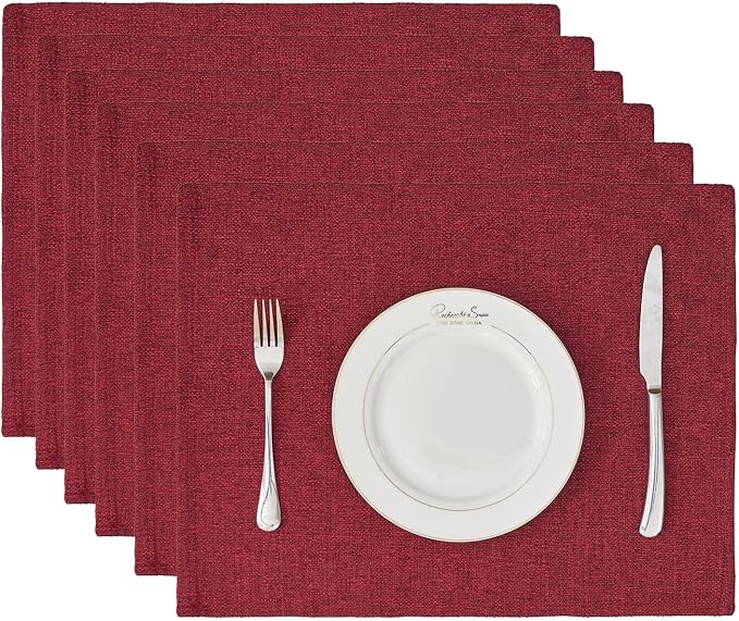 BALCONY & FALCON Placemats Set of 6 Faux Linen Cloth Place Mats Washable by BALCONYFALCON