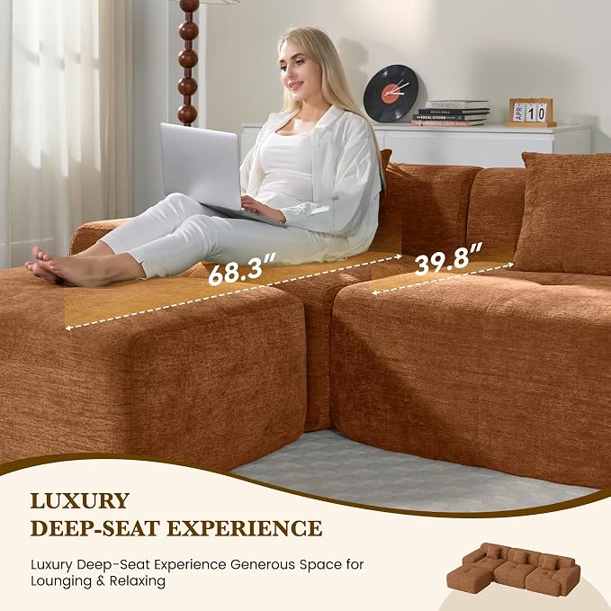 122" L Shaped Convertible Modular Couch, Cloud Couch Sectional - Image 6