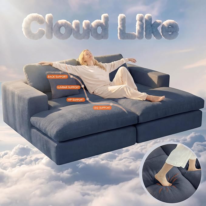 80.7" Oversized Double Chaise Lounge Chair Indoor, Cloud Boneless Sleeper Sofa - Image 4