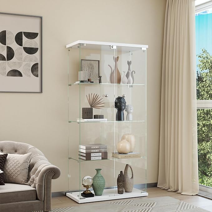 Display Cabinet with Glass Door and Lock, 4-Shelf Curio Cabinets with 5mm - Image 3