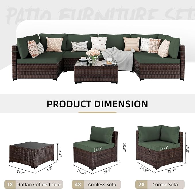 UPHA 7 Pieces Patio Furniture Sets, Wicker Outdoor Sectional Sofa Couch - Image 2
