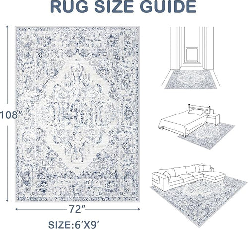 6x9 Area Rugs for Living Room: Washable Rug Vintage Large Rugs Soft Non Slip - Image 2