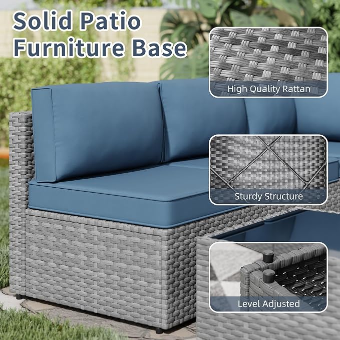 SUNLEI 5 Piece Patio Furniture Sets, Low Back All-Weather Rattan Sectional Sofa - Image 4