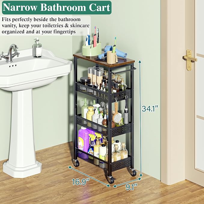 OKZEST Utility Slim Storage Cart, 4-Tier Narrow Bathroom Organizer and Storage - Image 5