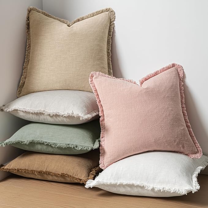 MIULEE Valentines Decorative Throw Pillow Covers Neutral Linen Fringe Throw - Image 7
